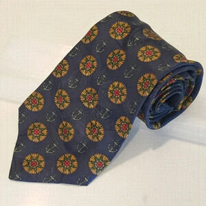 🟡Luca Castelli Silk Nautical  Theme Tie Navy Blue Green Anchors Compass